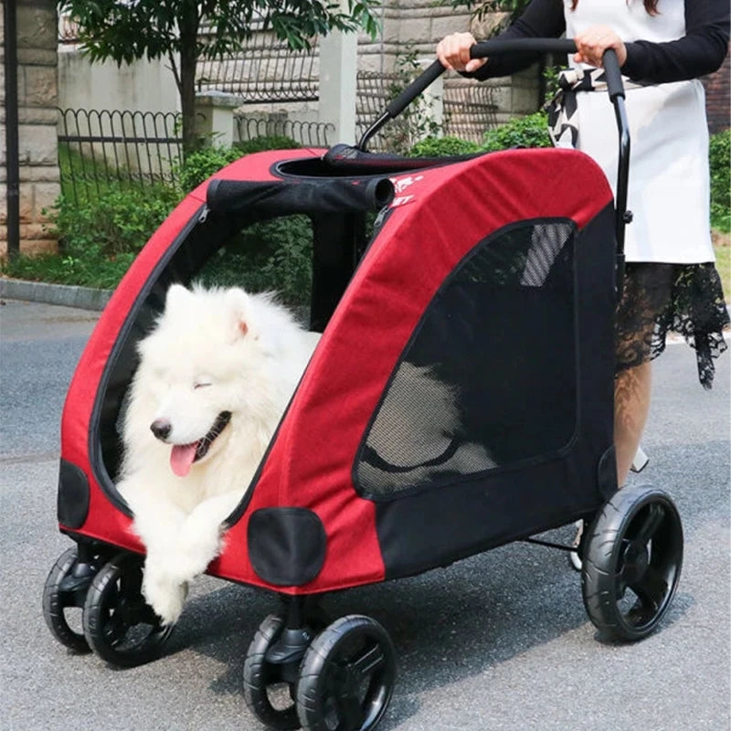 Luxury Collapsible Dog Pet 4 Wheels Trolleys Stroller for Medium and Large Dogs