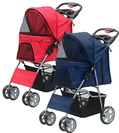 Pawise Multi Color Outdoor Travel 4 Wheel Pet Carrier Stroller Folding Dog Carrier City Walk Strolling Cart for Dogs and Cats