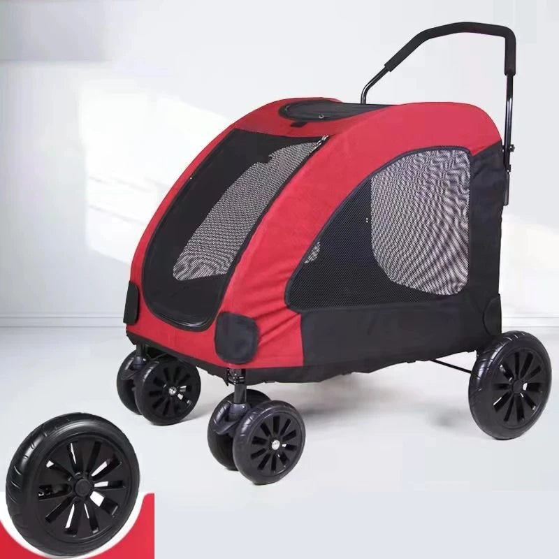 Luxury Collapsible Dog Pet 4 Wheels Trolleys Stroller for Medium and Large Dogs