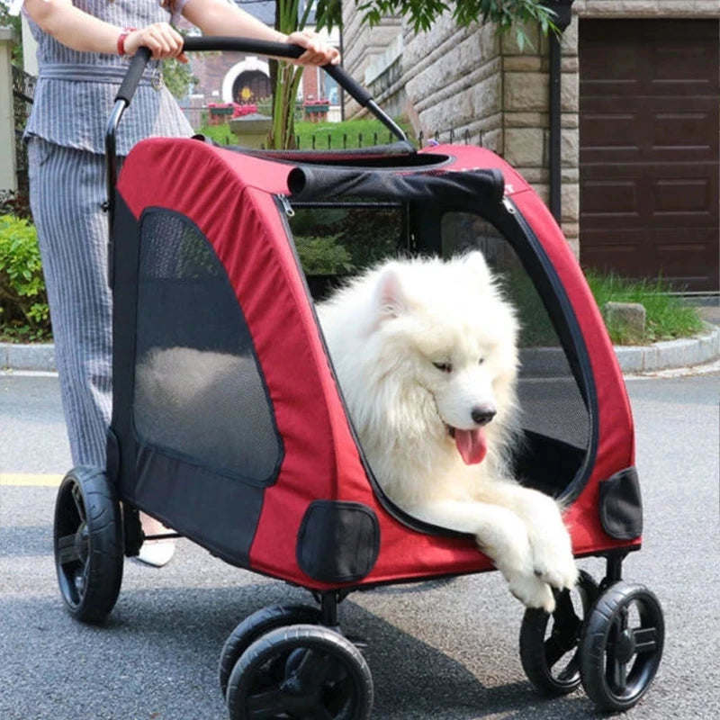 Luxury Collapsible Dog Pet 4 Wheels Trolleys Stroller for Medium and Large Dogs