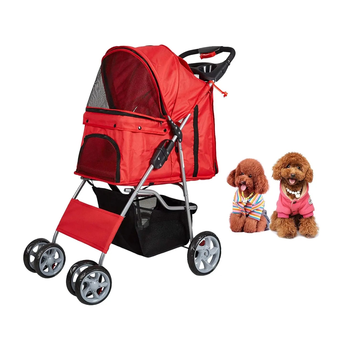 Pawise Multi Color Outdoor Travel 4 Wheel Pet Carrier Stroller Folding Dog Carrier City Walk Strolling Cart for Dogs and Cats