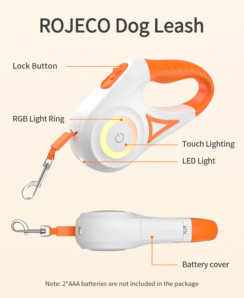 LED Retractable Dog Leash 5M