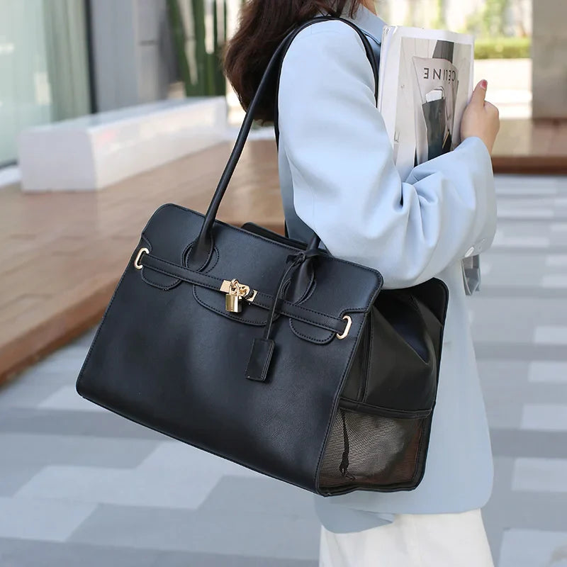 Luxury PU Leather Pet Carrier Bag.